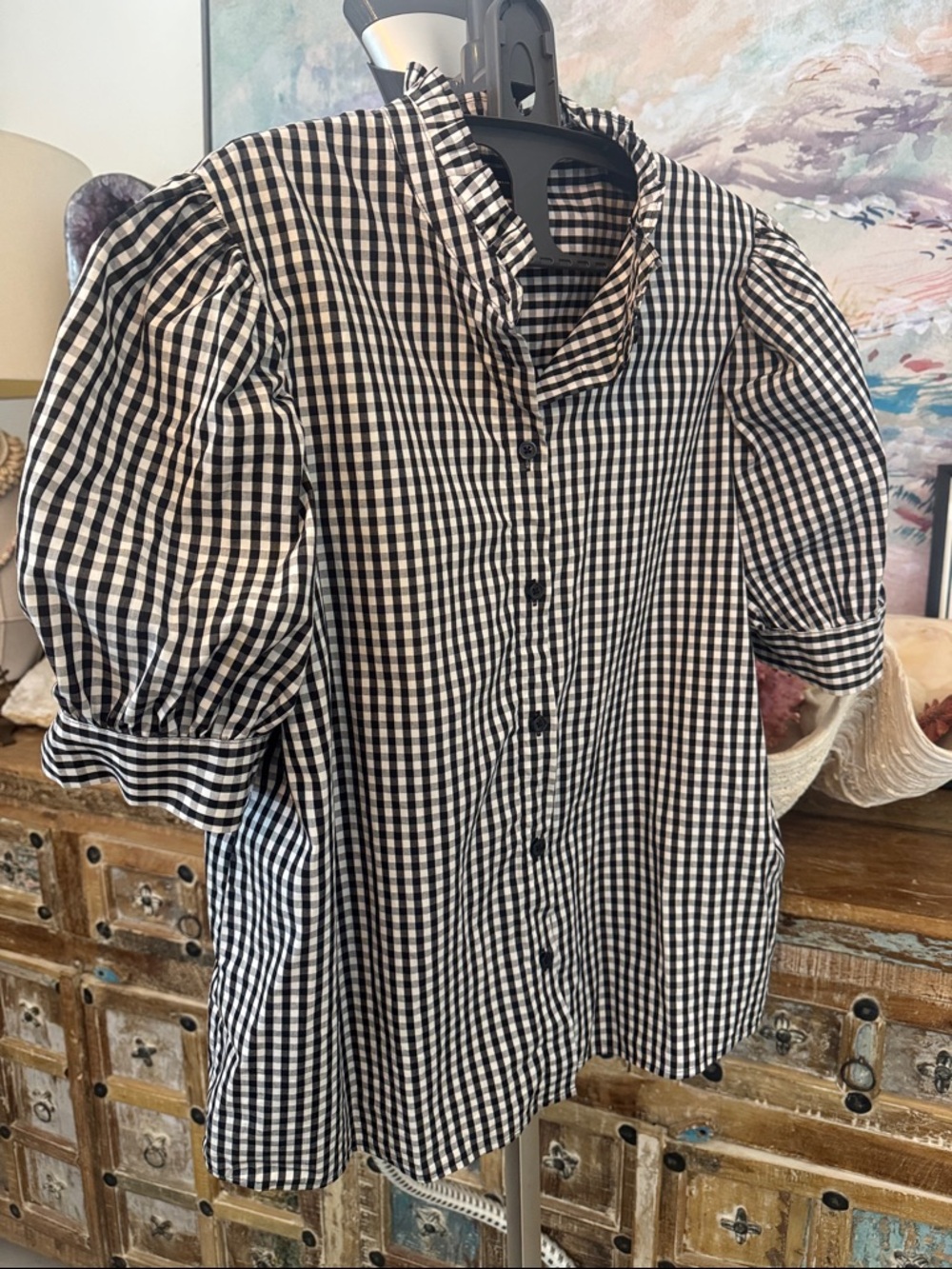 Who◼️What◻️Wear Black and White Gingham Button-Down Shirt Size L